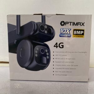 Optimax 10X Digital Zoom 8MP 4G Dual Lens Solar PTZ Mini Outdoor Camera With Auto Tracking (UBOX APP) (BLACK)