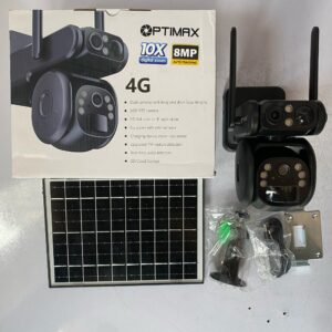 Optimax 10X Digital Zoom 8MP 4G Dual Lens Solar PTZ Mini Outdoor Camera With Auto Tracking (UBOX APP) (BLACK)