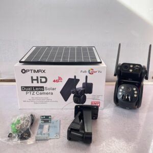 Optimax 6MP 4G Dual Lens Solar PTZ Mini Outdoor Camera With Auto Tracking (UBox App) (Black)