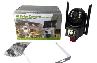 Optimax 9MP WiFi Dual Lens Ai Solar PTZ Big Outdoor Camera With Auto Tracking (V380 APP) Available Anywhere In Nigeria