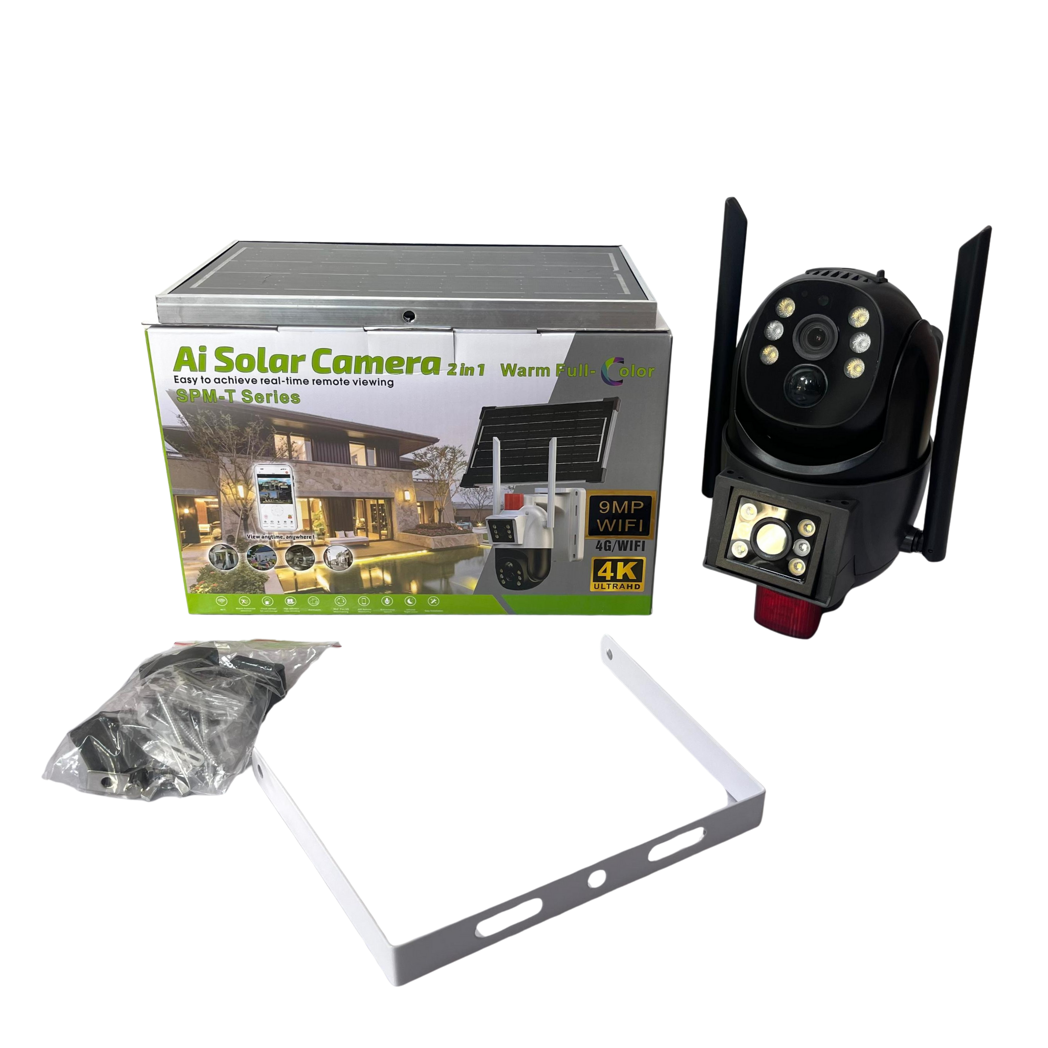 Optimax 9MP WiFi Dual Lens Ai Solar PTZ Big Outdoor Camera With Auto Tracking (V380 APP)