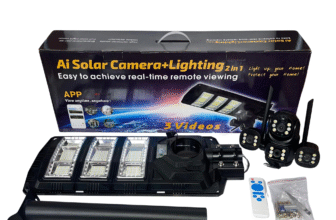 Skyvision 450watts Solar Street Light With Dual Lens – Triple Screen 4K 4G Solar Camera (V380 App) Available Anywhere In Nigeria