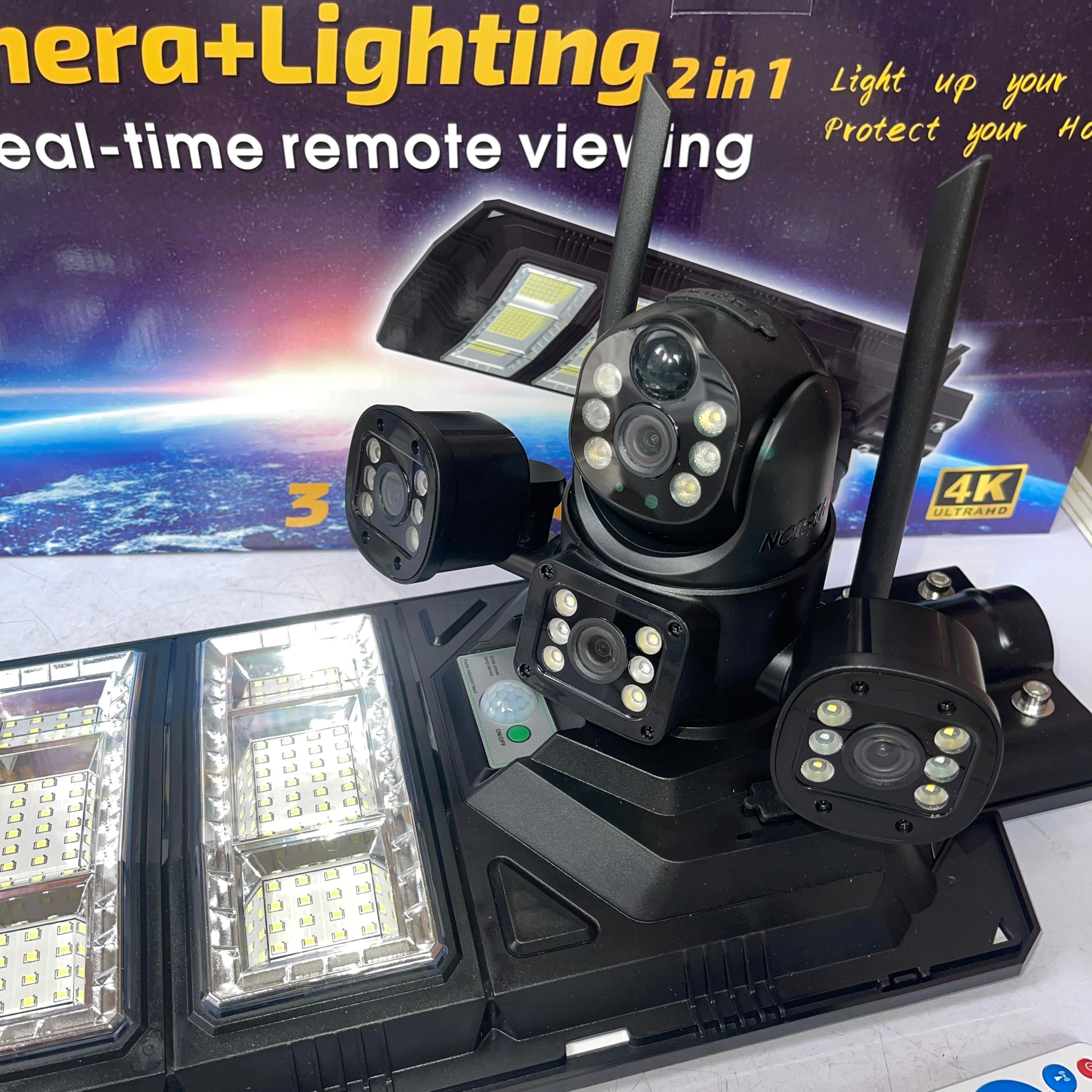 Skyvision 450watts Solar Street Light With Dual Lens - Triple Screen 4K 4G Solar Camera (V380 App)..