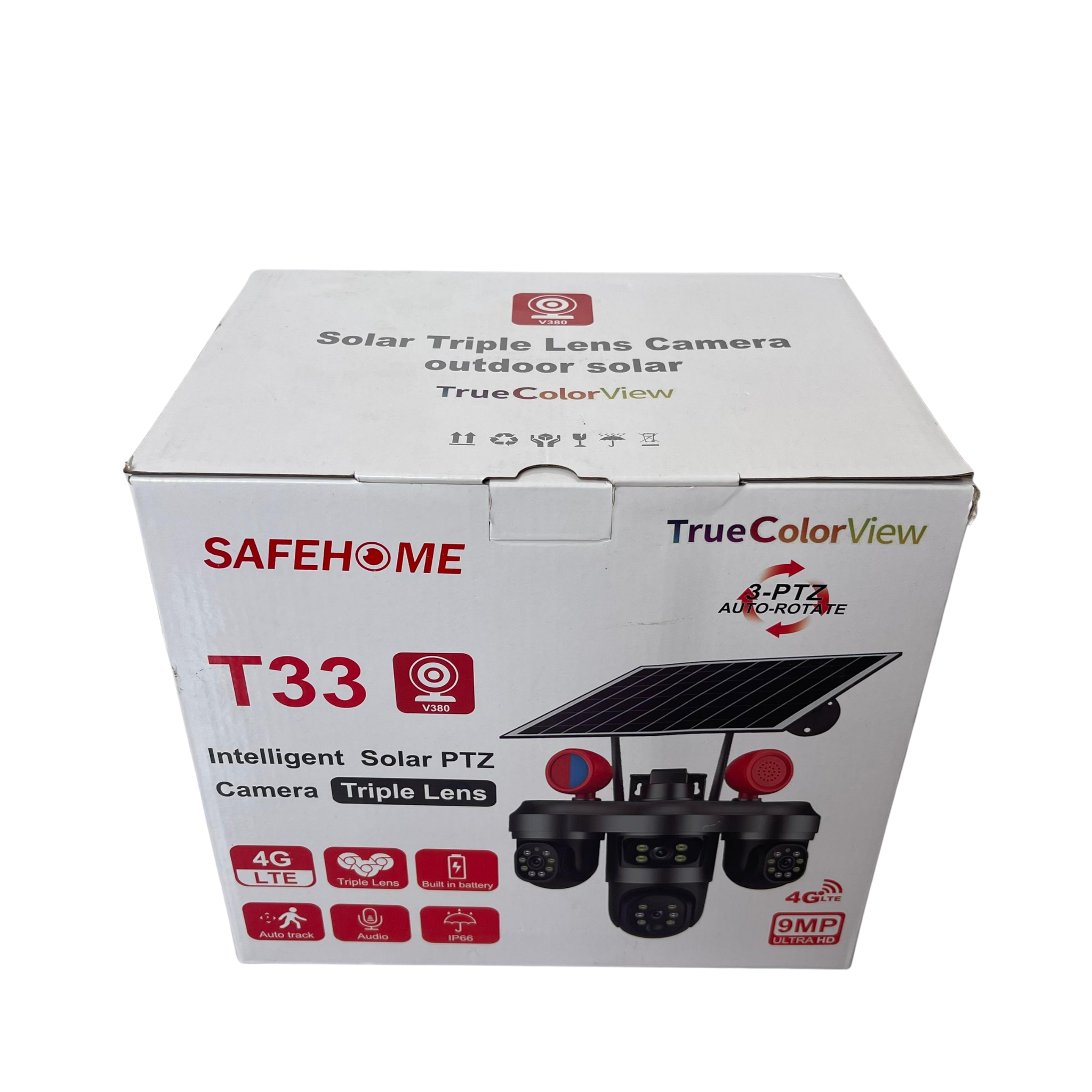 Safehome 9MP 4G T33 Triple Lens Solar 3-PTZ Auto Rotate Big Outdoor Camera (V380 APP)...