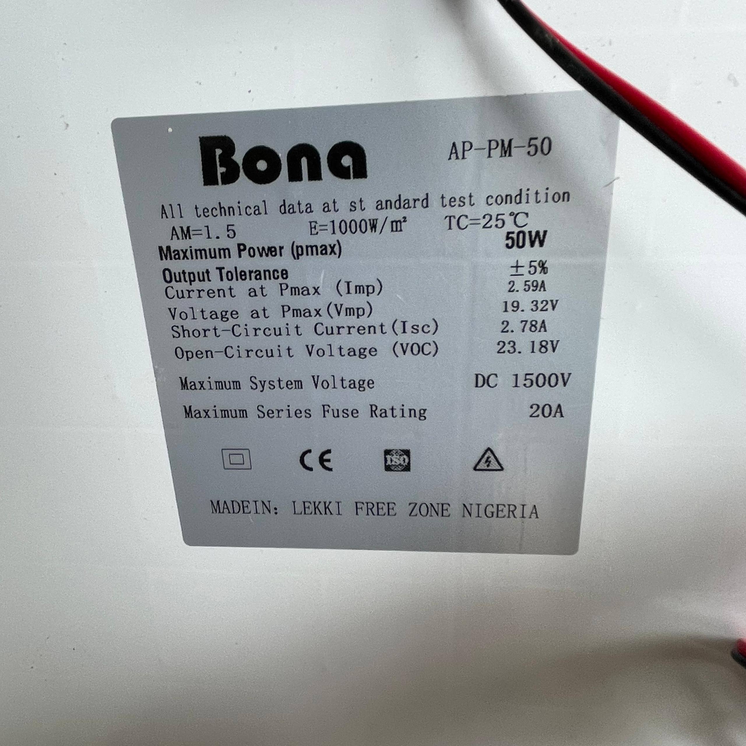 Bona 50watts Solar Pane.....