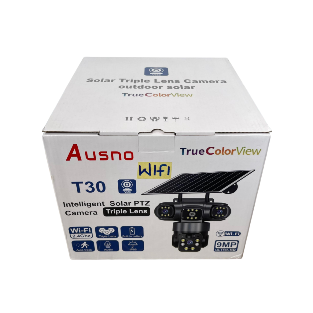 Ausno T30 9MP WiFi True Triple Lens Solar PTZ Big Outdoor Camera With ...