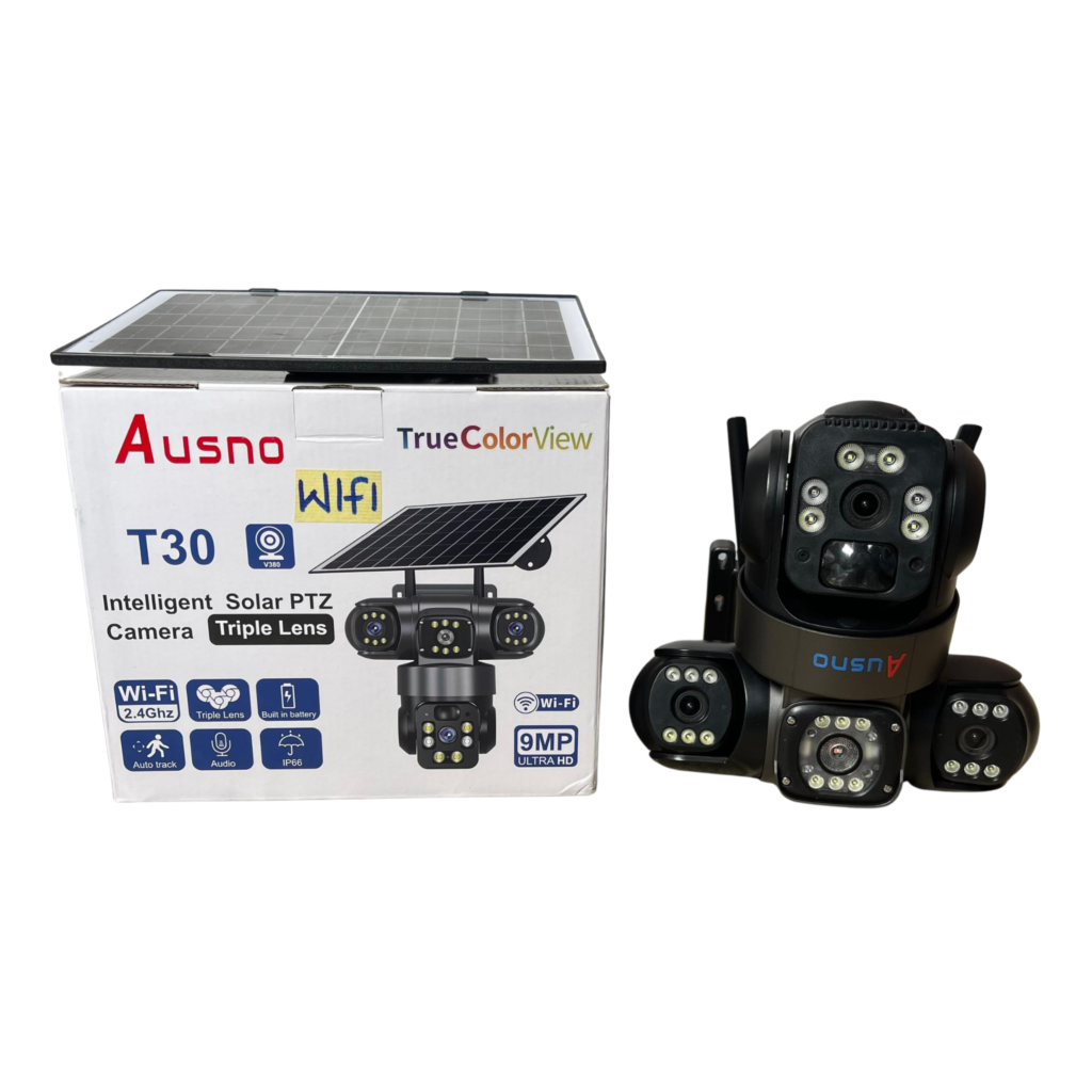 Ausno T30 9MP WiFi True Triple Lens Solar PTZ Big Outdoor Camera With ...