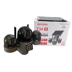 ViewConnect 12MP T34 T33 Triple Lens Solar 3-PTZ Auto Rotate Big Outdoor Camera (V380 APP)