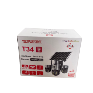 ViewConnect 12MP T34 T33 Triple Lens Solar 3-PTZ Auto Rotate Big Outdoor Camera (V380 APP)