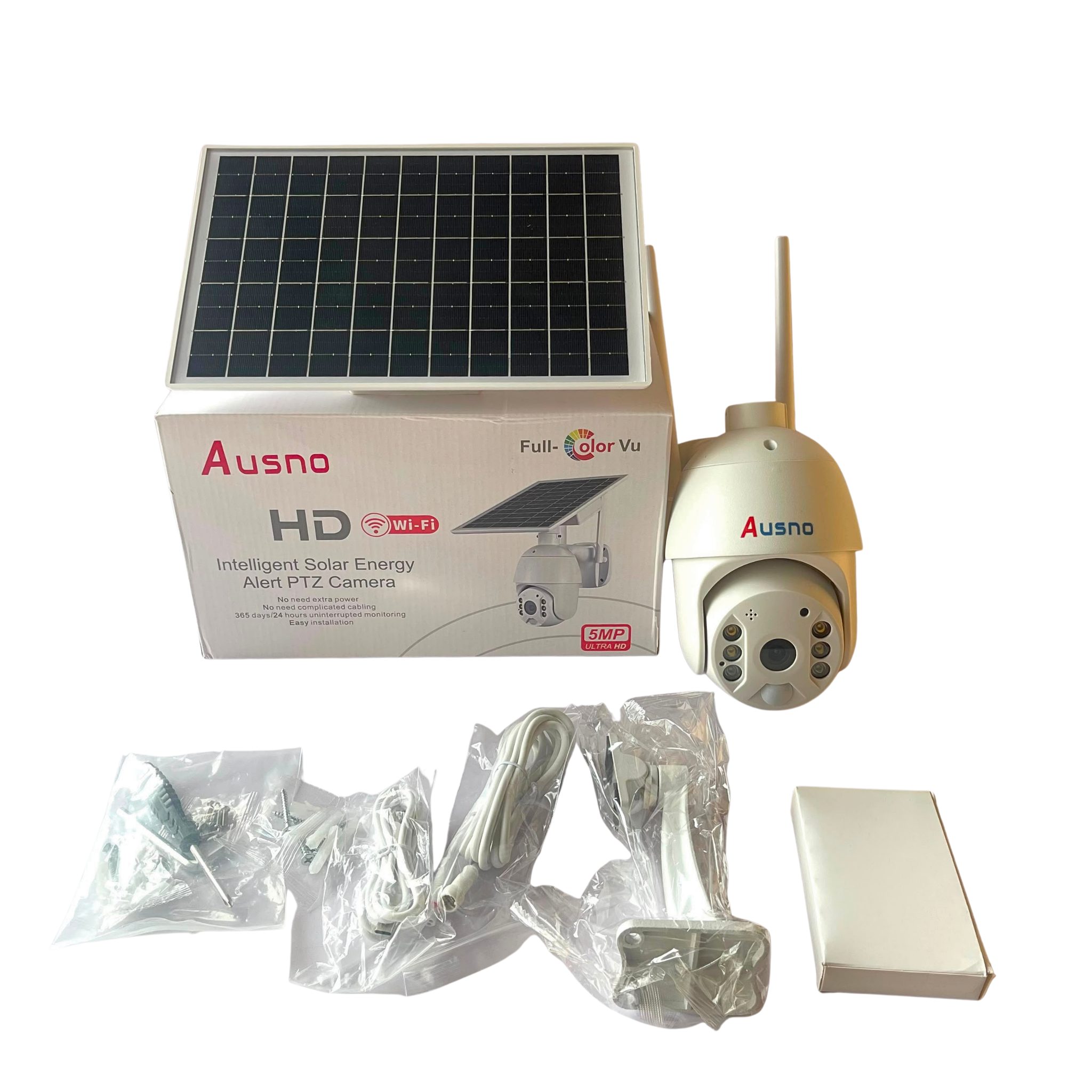 Ausno 5MP WiFi Single Lens Solar PTZ Big Outdoor Camera (UBox App) (White)...