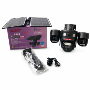 Nice Tech 12MP 4G AOV Triple Lens Double Panel Solar PTZ Auto Rotate Big Outdoor Camera (UBox Pro App)