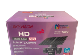 Skyvision 12MP 4G AOV Triple Lens Double Panel Solar PTZ Auto Rotate Big Outdoor Camera (UBox Pro App) Available Anywhere In Nigeria