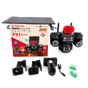 View Connect P91 15MP 4G AOV Ultra HD Four Lens Double Panel Solar PTZ Auto Rotate Big Outdoor Camera (V380 APP)