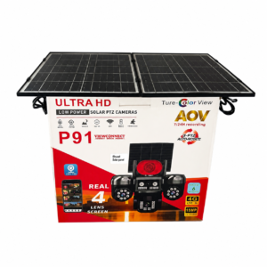 View Connect P91 15MP 4G AOV Ultra HD Four Lens Double Panel Solar PTZ Auto Rotate Big Outdoor Camera (V380 APP)