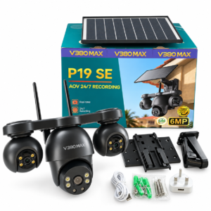 V380 Max P19SE AOV 4G Triple Lens Solar 3-PTZ Big Outdoor Camera With Auto Tracking (Black) (V380 App)